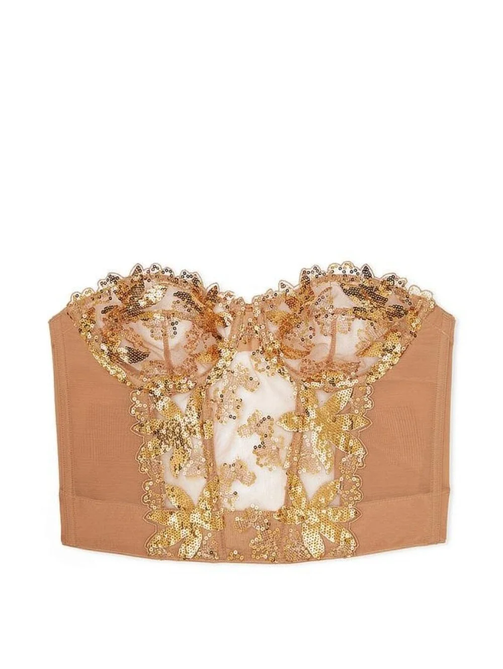 Victoria's Secret Very Sexy Gold Sequined Ziggy Floral Embroidery Corset Top 36D - Picture 9 of 14